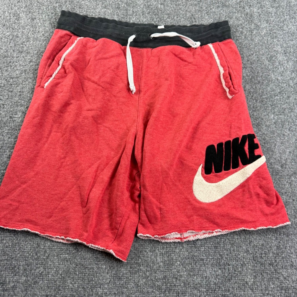 Nike Sweat Shorts Small Red Raw Hem Big Logo DA0013-672 Mens